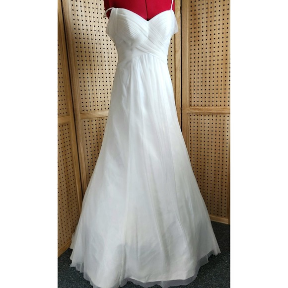 Galina 4 Wedding Dress Tulle A Line Swag Sleeve Classic Gown Strapless Pleated - Picture 10 of 10